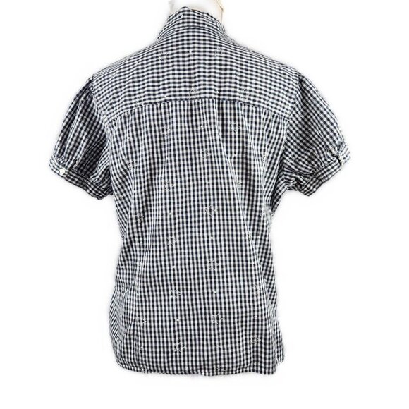 Button Up Cottage Shirt Women's L Sag Harbor Black White Gingham Short Sleeve - Picture 2 of 9